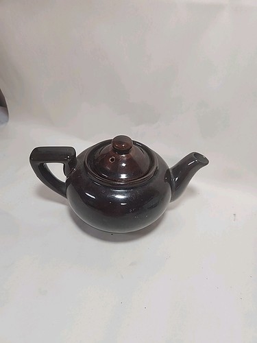 Vintage Handmade Pottery Ceramic Dark Brown Tea Pot High Gloss Iridescent 7x5 in - Picture 3 of 5