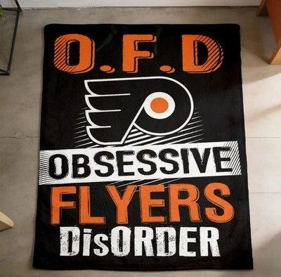 Broad Street Ice Hockey Flannel Blanket Orange Black White Sports Fan Winter Gif