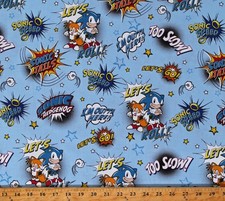 Cotton Sonic the Hedgehog Characters Kids Blue Fabric Print by the Yard D187.07