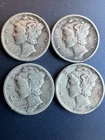Lot of 4 Mercury Silver Dimes - 1941, 1943, 1944,1945 - Circulated
