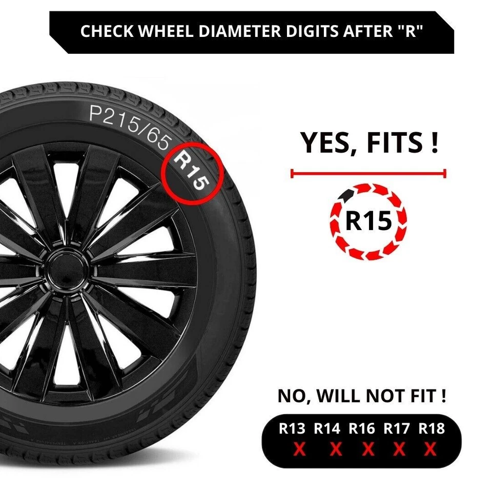 Juego de 4 tapacubos de 15" para protector de cubierta de rueda completa negro para Isuzu Foto 2 de 4