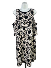 Loft Women's Black/White Floral Sleeveless Layered Flowy Dress - 14