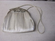 Vintage 1950s Harry Levine HL USA Silver Metallic Strap Evening Bag