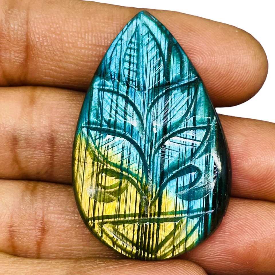 53.60 Cts Natural Carved Labradorite 42x26mm Pear Flashy Pendant Size Gemstone - Image 2 of 4