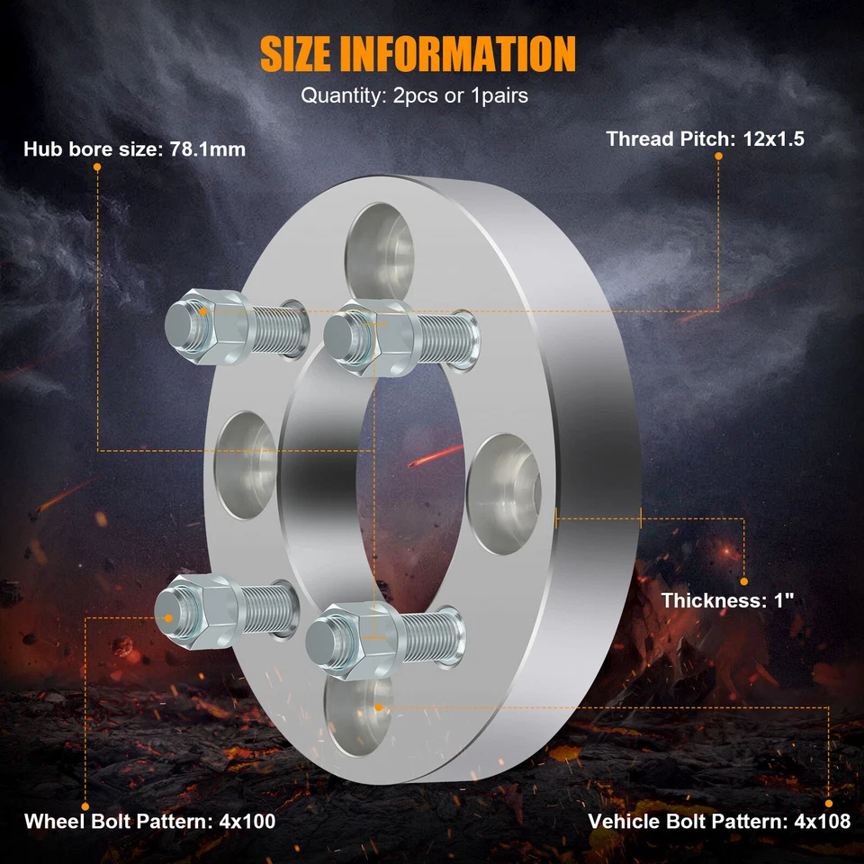 4x 1" 4x108 a 4x100 12x1,5 para Ford Mustang 3,3 L 1979-1982 espaciadores de rueda Foto 2 de 4