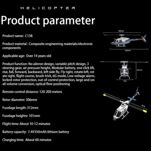 Helicóptero de control remoto 1/33 2.4G 6CH sin alerón retención de altitud RTF 6 ejes giroscopio - Imagen 14 de 16
