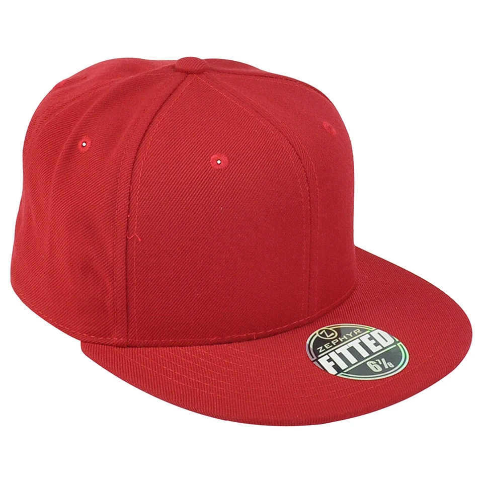 Zephyr Dark Red Blank Flat Bill Adults Men Constructed Fitted Size 7 1/8 Hat Cap - Image 3 of 4