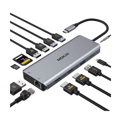 USB C Docking Station Dual Monitors 13 in 1 Triple Display USB C Hub for Wind...