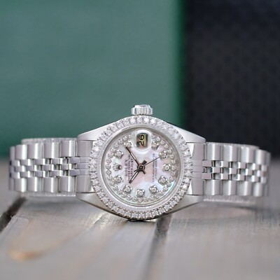 Ladies Rolex Datejust White Mop Dial Steel Diamond Bezel  display picture 3