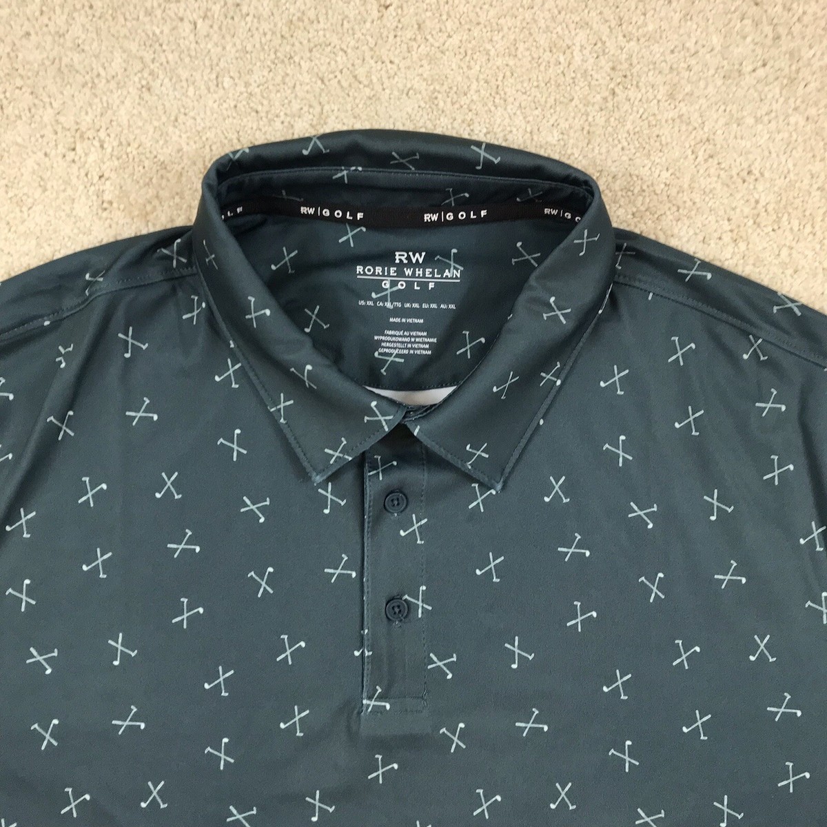 Rorie Whelan Golf Polo Shirt Mens 2XL New All Over Print Green 