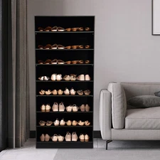 8-Tier Black Shoe Rack Cabinet Wooden Shelf Stand Storage Shoes Organizer Door