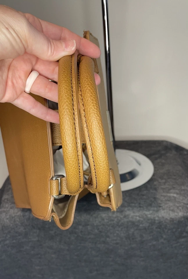 Nine West 2 Tone Convertible Satchel Handbag Crossbody Strap Brown Tan Cream - Image 3 of 4