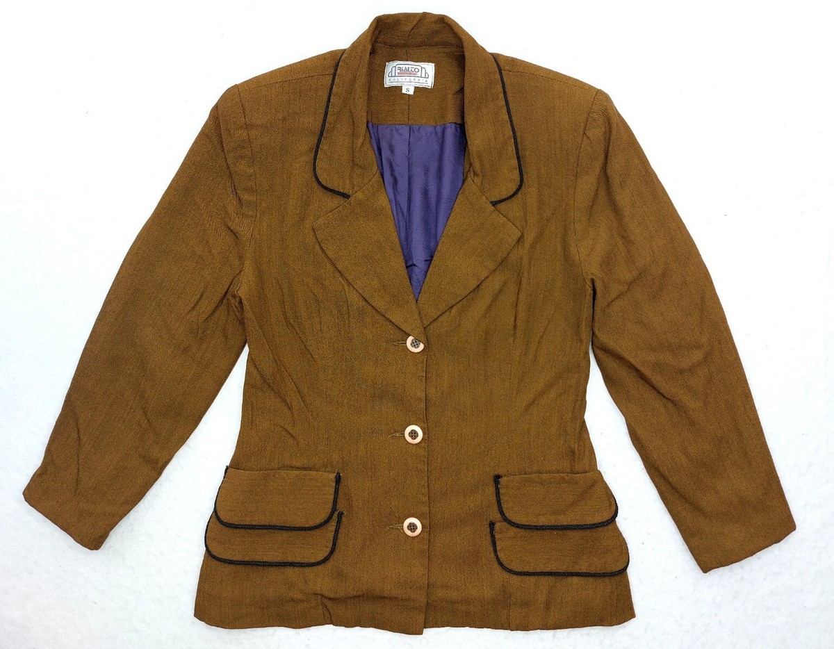 Vintage RIALTO California Blazer Hipster Jacket Womens Small Brown Wool  Coat USA