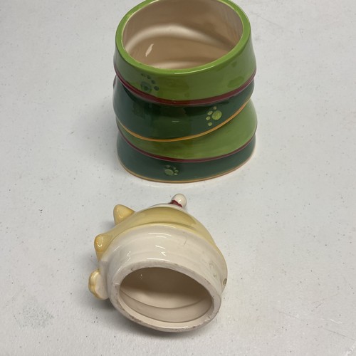 Cat Cookie Treat Jar Paw Winter Season Christmas Holiday Santa Hat Vintage - Imagen 10 de 11