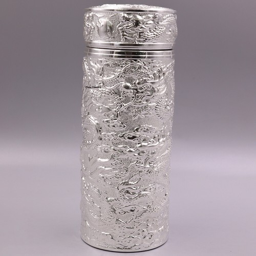 Borraccia in argento massiccio S999 Lucky Dragon bottiglia acqua calda 75 g 5,5 pollici H - Foto 6 di 9