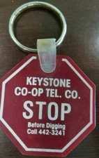 KEYSTONE CO-OP TEL.CO.STOP BEFORE DIGGING WARNING ADVERTISING rubber key chain