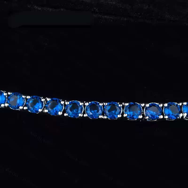 Colar de tênis de luxo de safira criado em laboratório 4 mm 22 pol. folheado a ouro branco 14k 925 - Imagem 4 de 4