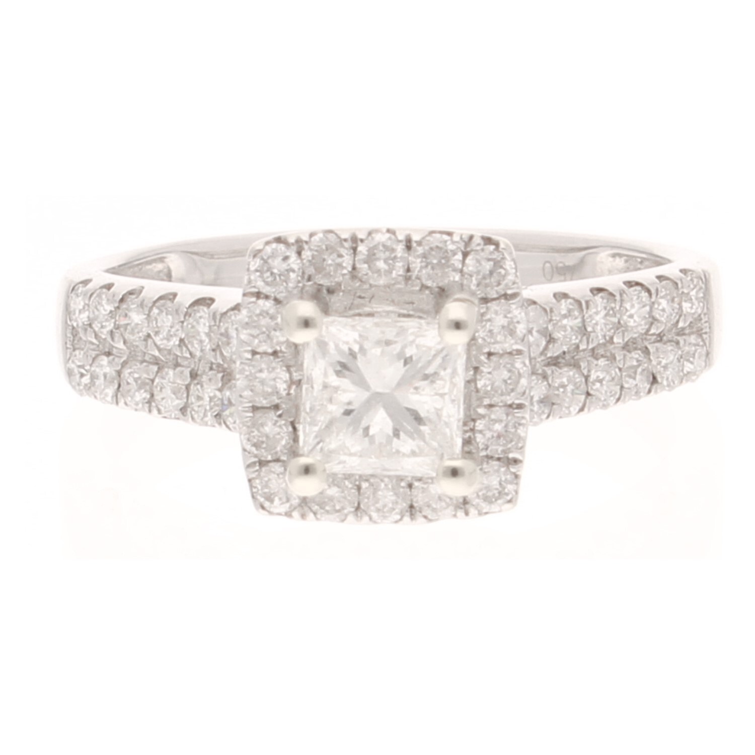 18Carat White Gold 0.60ct Diamond Solitaire & 0.58ct Accents Halo Ring (Size M)