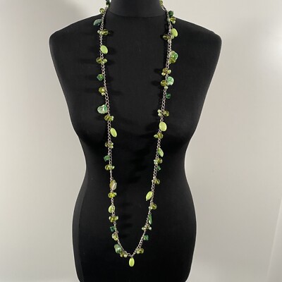BAGLADY grüne Perlenkette silberfarben Kette lang Boho hübsch Retro Statement
