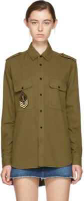 SAINT LAURENT PARIS Army Green Button Shirt Oversized Military
