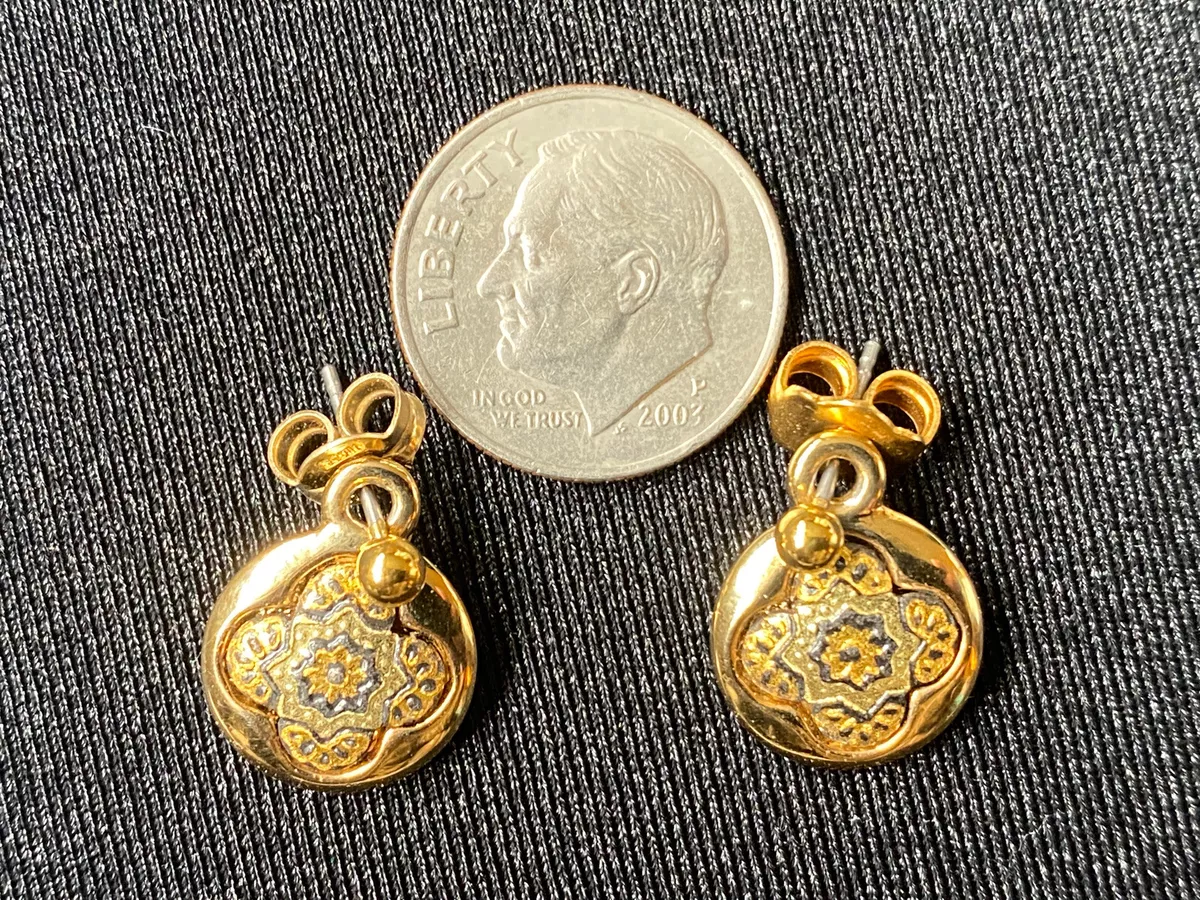 Damasquinado de Oro 24 Carrot 24K Thick Gold Plated Post Earrings