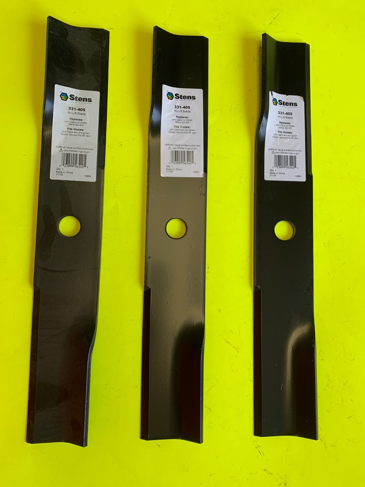 Set/3 HiLift Blades For John Deere 48" mowers on LX188,GT275