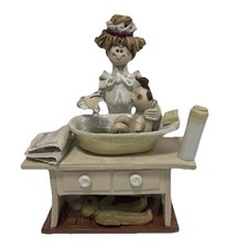 Vintage Laura Dunn Ceramic Art Pottery 1989 Woman Nanny Bathing Baby England