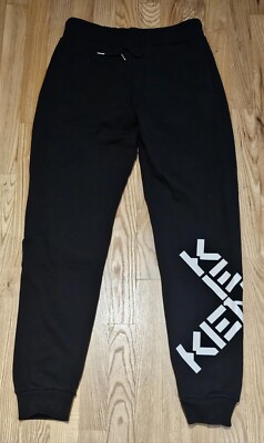 KENZO Black with White Logo Jogger Style Sweatpants Pants