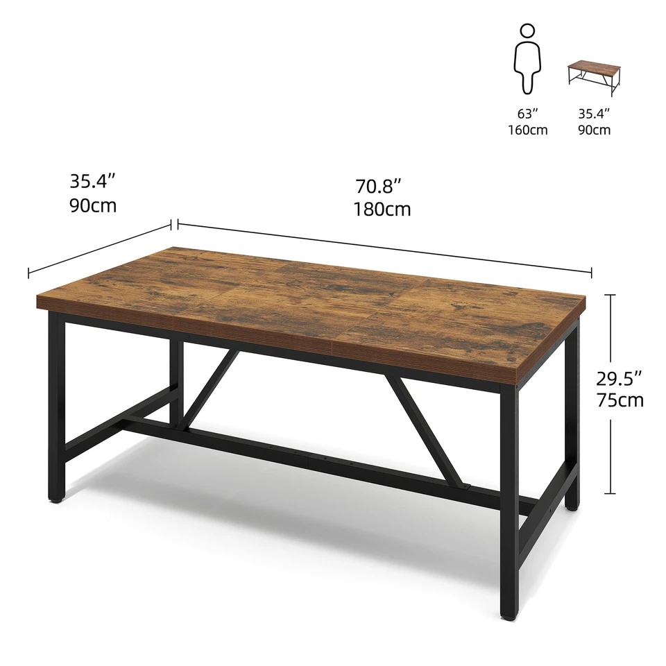 Mesa de comedor rectangular de madera de 71" para muebles de hogar para 6 personas Foto 3 de 4