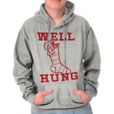 Funny Christmas Well Hung Xmas Stocking Pun Mens Hooded Sweatshirts Hoodie Tops