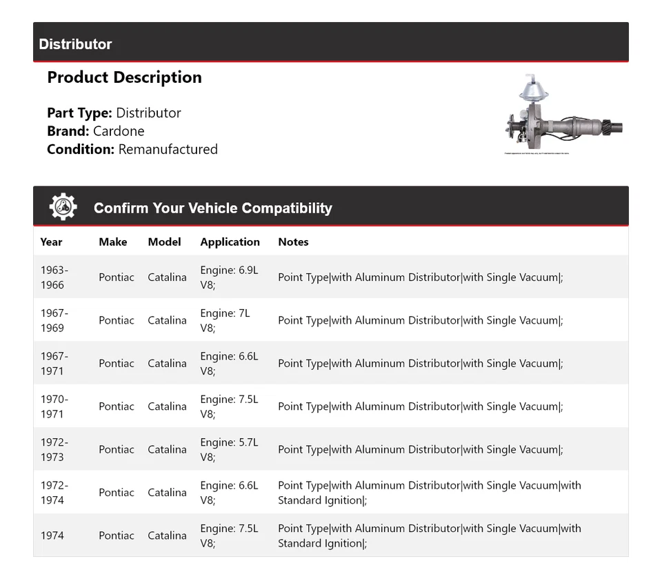 For 1963-1974 Pontiac Catalina Distributor Cardone 1964 1965 1966 1967 1968 1969 - Image 2 of 4
