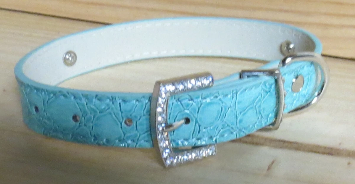 Pet Collar in Tiffany Blue Leather, Medium, Size: 11-14 in.