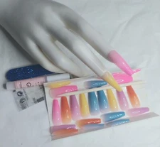 24 PCS Bright Multicolor Press On Coffin Shaped Nails w/Glue & More!!