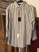 J Ferrar Mens Shirt Size 16.5 34-35 Button Down Long Sleeve Blue White Striped