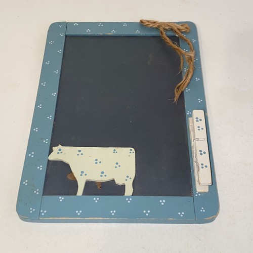 Vintage Rustic Blue & White Calico Chalkboard Wall Hanging Message Center - Picture 5 of 10
