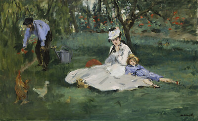 Edouard Manet - Monet Family in Their Garden @ Argenteuil 1874 Signed - 17''x22''