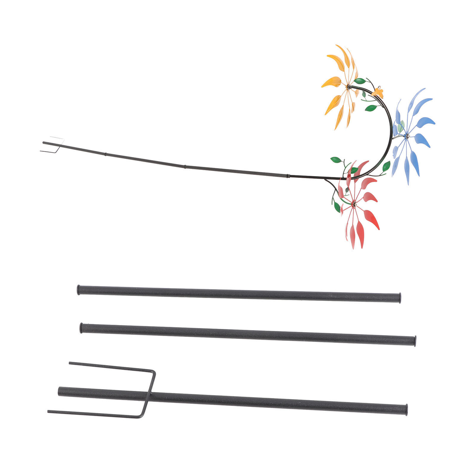 Multi Colored Flowers Wind Spinner with 3 Flowers Green Leaves Eye Catching