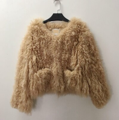 Womens Real Lamb Fur Short Coat Overcoat Knitted Outwear Winter Warm Casual Size