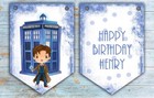 Personalised Dr Who Birthday Bunting , Party Bunting , Dr Who , Blue Garland
