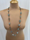 Glass Bead Light Blue Knotted String Necklace Beach Boho Artsy