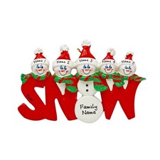 PERSONALIZED Snowman Snow Word - Family of 5 Christmas Ornament Keepsake Gift