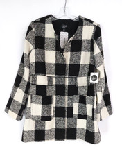 Luii Buffalo Plaid Black & White Wool Blend Collarless Coat, Size M, Retail $140