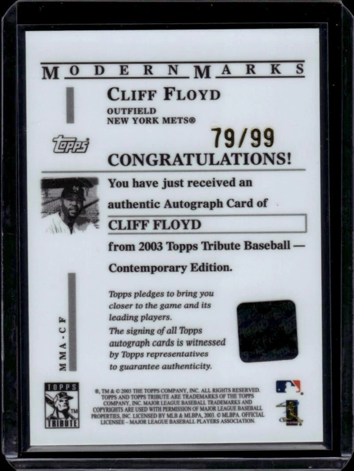 2003 Topps Tribute Contemporary Modern Marks Autógrafos Rojo #CF Cliff Floyd/99 Foto 2 de 2