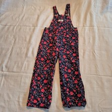Oshkosh girls size 4T navy with coral, blue and white flower overalls VGUC
