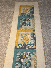 Hand Made Quilted Table Runner/Topper Blue/Teal/Orange/Yellow 55  X 19.75  