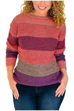 Belle Boho by Kim Gravel Rainbow Shaker Stitch Sweater Pink