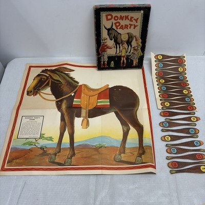Vintage 1940s Donkey Party Game, Pin the Tail On The Donkey, Whitman Publishing