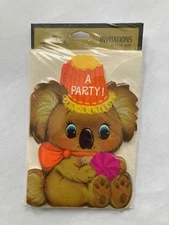 Vtg 70's Hallmark Party Invitations Koala Teddy Bear Sealed Greeting Cards NOS
