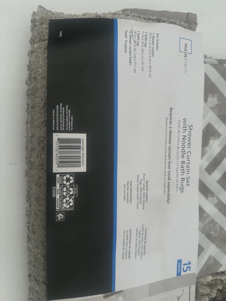 Mainstays Juego de Ducha 15 Piezas, Carrito de Ducha, Cortina de Ducha, Ganchos y Alfombra de Baño Foto 4 de 4