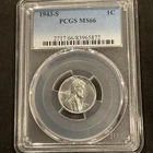 1943 S Lincoln Steel Wheat Cent 1C Penny PCGS MS 66 Free Shipping